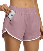 BLEVONH Women Elastic Waist Double Layer Casual Running Shorts with Side Pockets